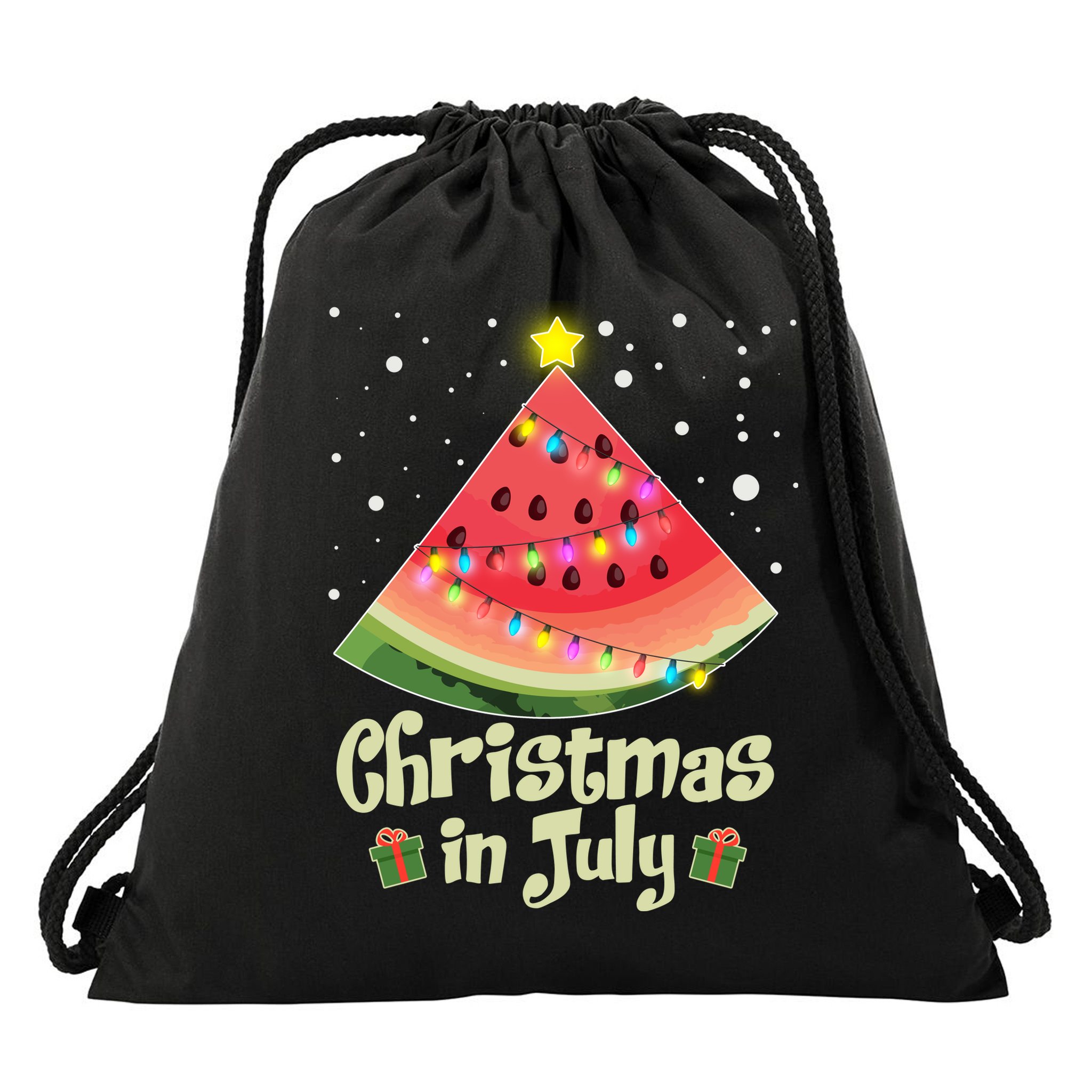 Christmas In July Watermellon Tree Drawstring Bag