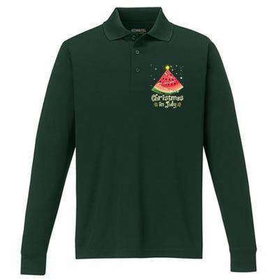 Christmas In July Watermellon Tree Performance Long Sleeve Polo