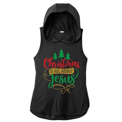 Christmas Is All About Jesus Birthday Christian Ladies PosiCharge Tri-Blend Wicking Draft Hoodie Tank