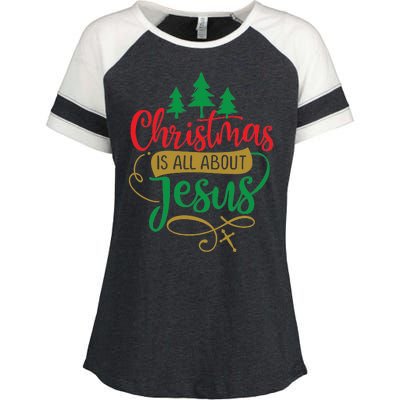 Christmas Is All About Jesus Birthday Christian Enza Ladies Jersey Colorblock Tee