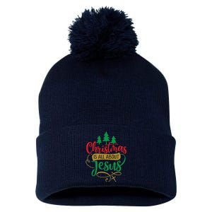 Christmas Is All About Jesus Birthday Christian Pom Pom 12in Knit Beanie