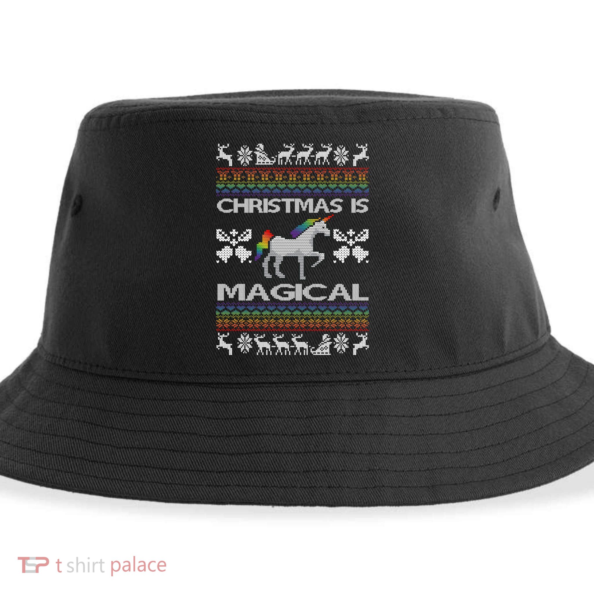 Christmas is Magical Unicorn Ugly Sustainable Bucket Hat