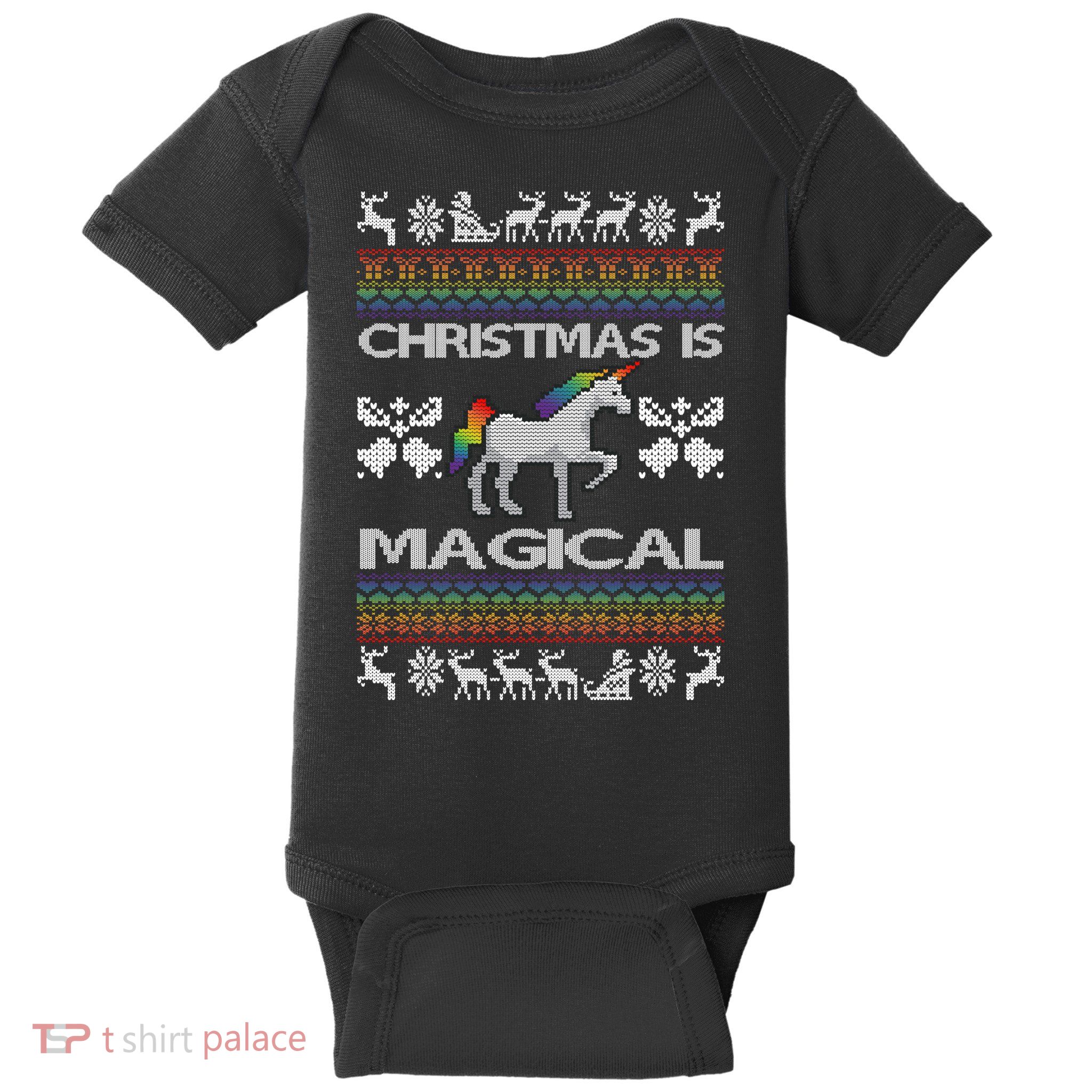 Christmas is Magical Unicorn Ugly Baby Bodysuit