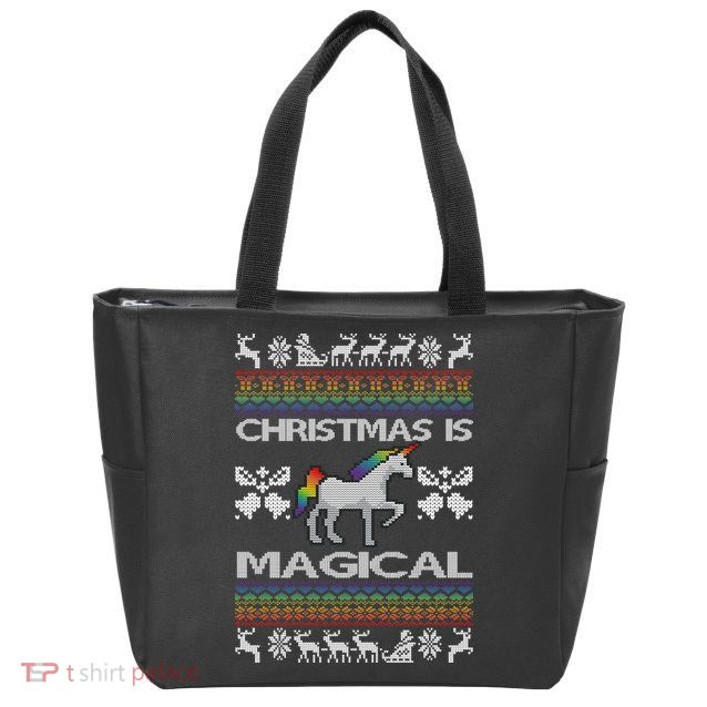 Christmas is Magical Unicorn Ugly Zip Tote Bag