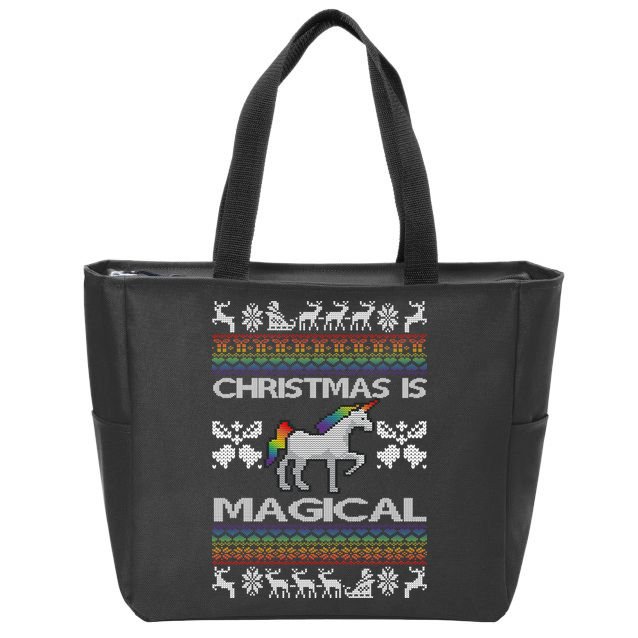Christmas is Magical Unicorn Ugly Zip Tote Bag