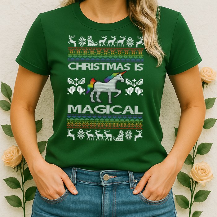 Christmas is Magical Unicorn Ugly Womens T-Shirt