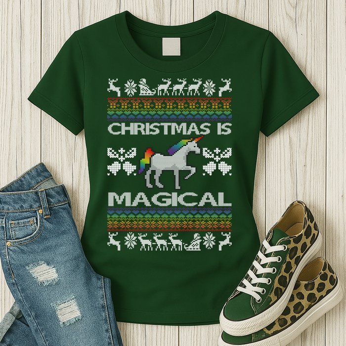 Christmas is Magical Unicorn Ugly Womens T-Shirt
