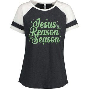 Christmas Jesus Is The Reason For The Season Enza Ladies Jersey Colorblock Tee