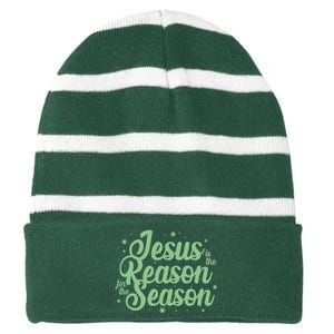 Christmas Jesus Is The Reason For The Season Striped Beanie with Solid Band