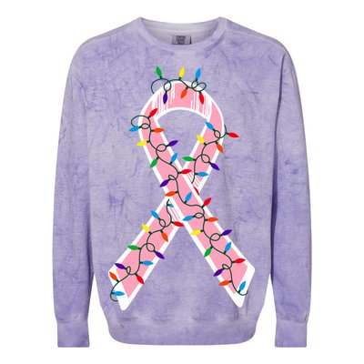 Christmas Lights Breast Cancer Ribbon Colorblast Crewneck Sweatshirt