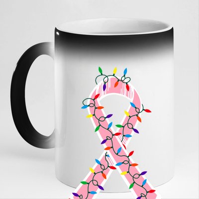 Christmas Lights Breast Cancer Ribbon 11oz Black Color Changing Mug