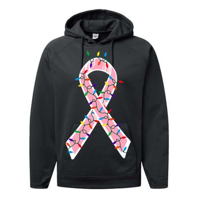 Christmas Lights Breast Cancer Ribbon Performance Fleece Hoodie