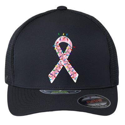 Christmas Lights Breast Cancer Ribbon Flexfit Unipanel Trucker Cap