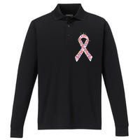 Christmas Lights Breast Cancer Ribbon Performance Long Sleeve Polo