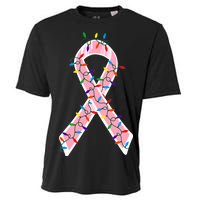 Christmas Lights Breast Cancer Ribbon Cooling Performance Crew T-Shirt