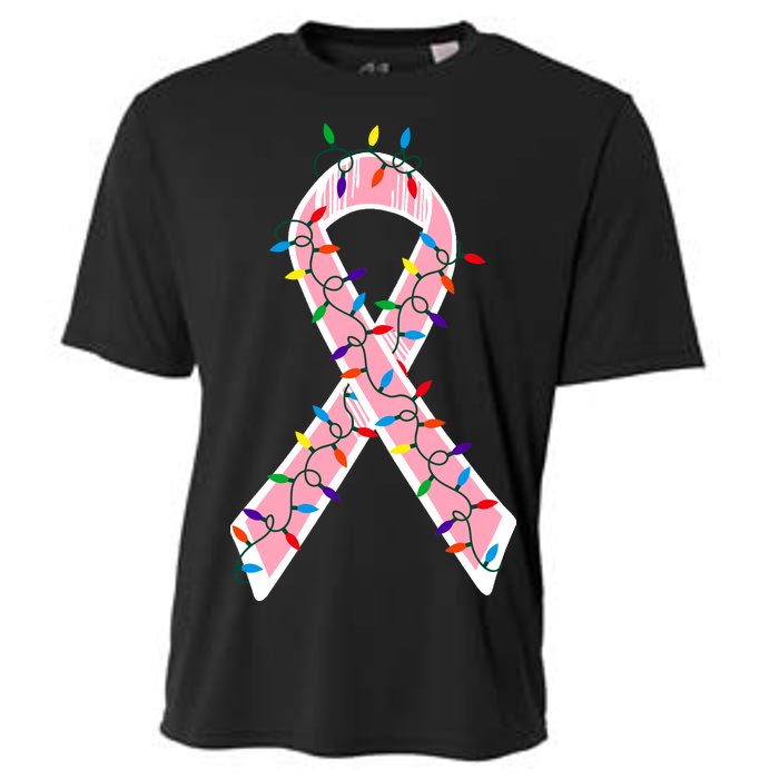 Christmas Lights Breast Cancer Ribbon Cooling Performance Crew T-Shirt