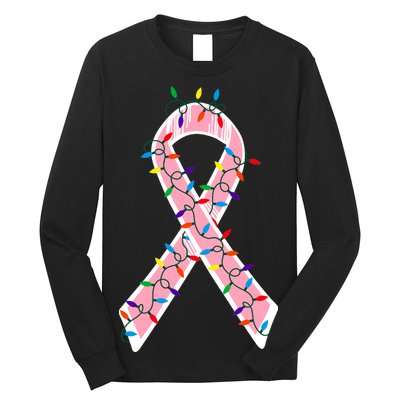 Christmas Lights Breast Cancer Ribbon Long Sleeve Shirt