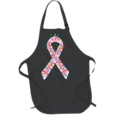 Christmas Lights Breast Cancer Ribbon Full-Length Apron With Pockets