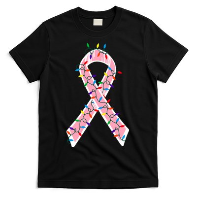 Christmas Lights Breast Cancer Ribbon T-Shirt