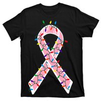 Christmas Lights Breast Cancer Ribbon T-Shirt