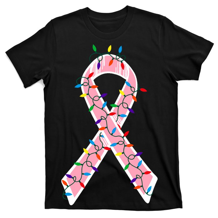 Christmas Lights Breast Cancer Ribbon T-Shirt