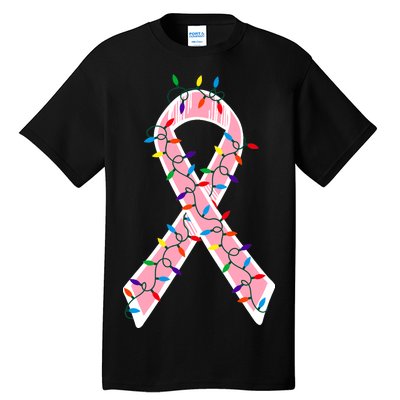 Christmas Lights Breast Cancer Ribbon Tall T-Shirt