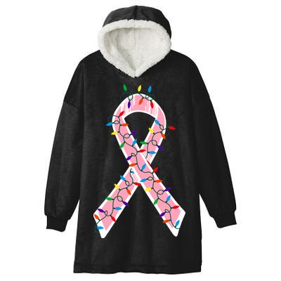 Christmas Lights Breast Cancer Ribbon Hooded Wearable Blanket