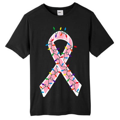 Christmas Lights Breast Cancer Ribbon Tall Fusion ChromaSoft Performance T-Shirt