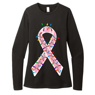 Christmas Lights Breast Cancer Ribbon Womens CVC Long Sleeve Shirt