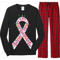 Christmas Lights Breast Cancer Ribbon Long Sleeve Pajama Set