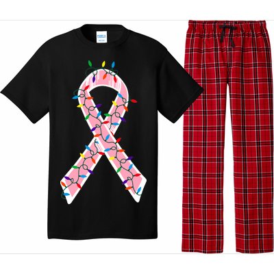 Christmas Lights Breast Cancer Ribbon Pajama Set