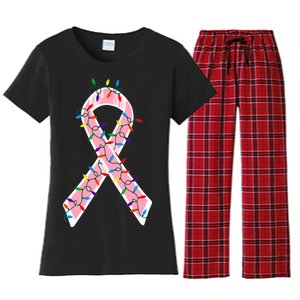 Christmas Lights Breast Cancer Ribbon Women's Flannel Pajama Set