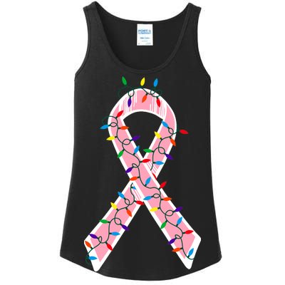 Christmas Lights Breast Cancer Ribbon Ladies Essential Tank