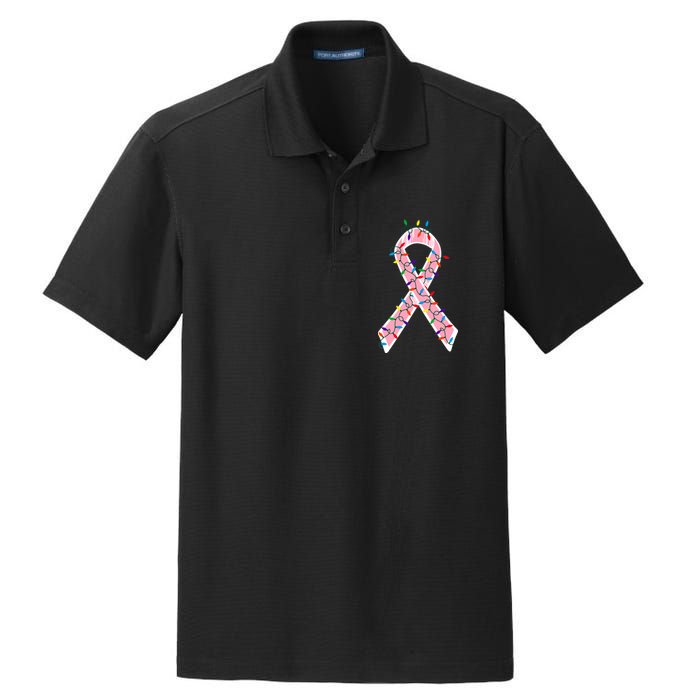 Christmas Lights Breast Cancer Ribbon Dry Zone Grid Polo