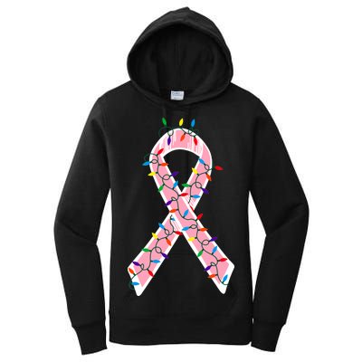 Christmas Lights Breast Cancer Ribbon Women's Pullover Hoodie