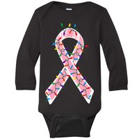 Christmas Lights Breast Cancer Ribbon Baby Long Sleeve Bodysuit