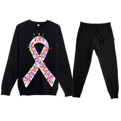 Christmas Lights Breast Cancer Ribbon Premium Crewneck Sweatsuit Set