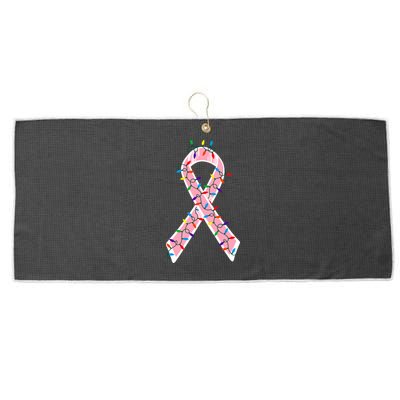 Christmas Lights Breast Cancer Ribbon Large Microfiber Waffle Golf Towel