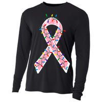 Christmas Lights Breast Cancer Ribbon Cooling Performance Long Sleeve Crew