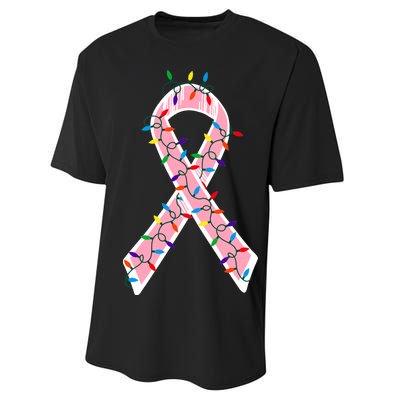 Christmas Lights Breast Cancer Ribbon Performance Sprint T-Shirt