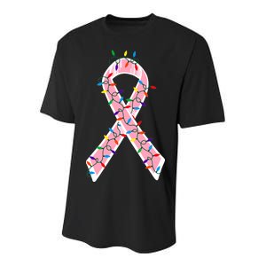 Christmas Lights Breast Cancer Ribbon Youth Performance Sprint T-Shirt