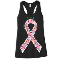 Christmas Lights Breast Cancer Ribbon Women's Racerback Tank