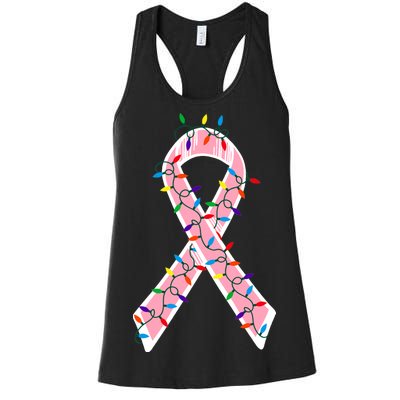 Christmas Lights Breast Cancer Ribbon Women's Racerback Tank