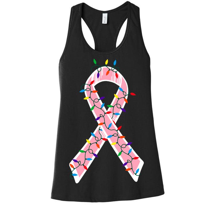 Christmas Lights Breast Cancer Ribbon Women's Racerback Tank