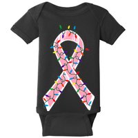 Christmas Lights Breast Cancer Ribbon Baby Bodysuit