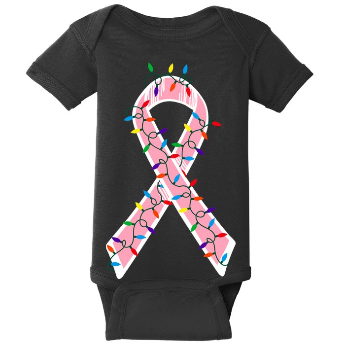 Christmas Lights Breast Cancer Ribbon Baby Bodysuit