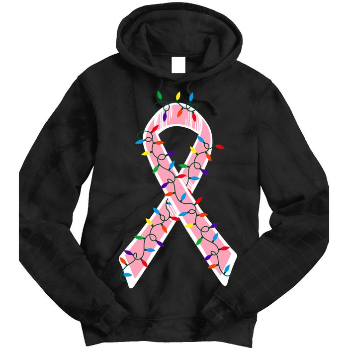 Christmas Lights Breast Cancer Ribbon Tie Dye Hoodie