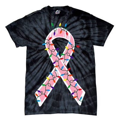 Christmas Lights Breast Cancer Ribbon Tie-Dye T-Shirt