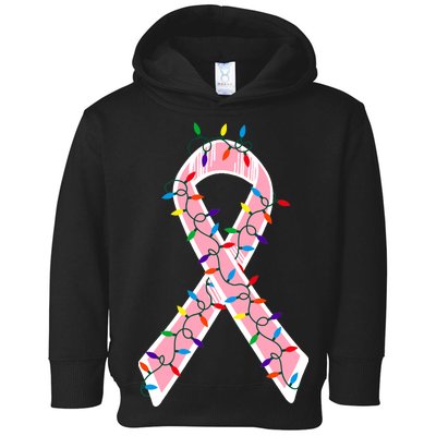 Christmas Lights Breast Cancer Ribbon Toddler Hoodie