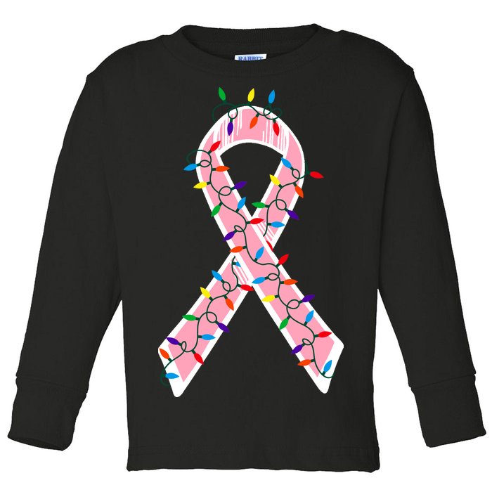 Christmas Lights Breast Cancer Ribbon Toddler Long Sleeve Shirt